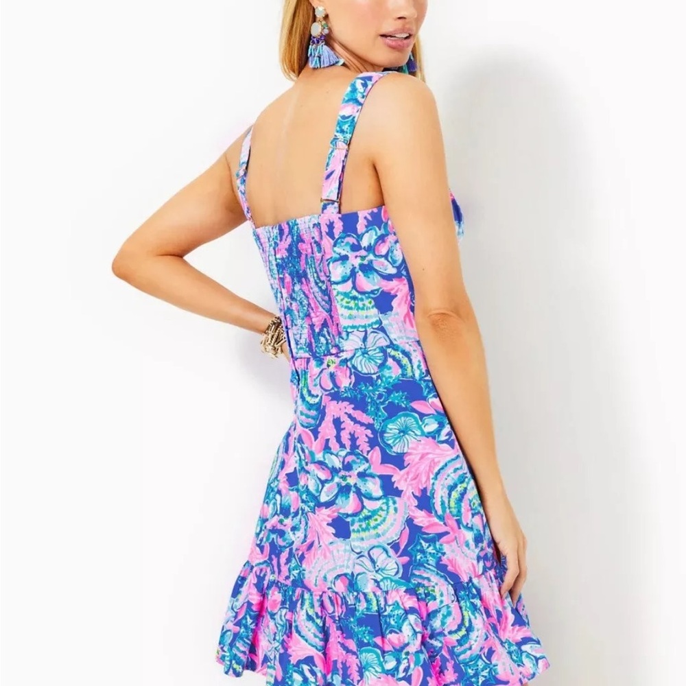 NWT Lilly Pulitzer Rocko Cotton Romper in Blue Tang Sitting Seaside Size 8 - Picture 4 of 16